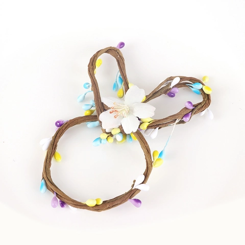Rabbit Ears Napkin Rings Hand Woven Paper Rope With Fabric Flower Colorful Berries Easter Party Table Decoration