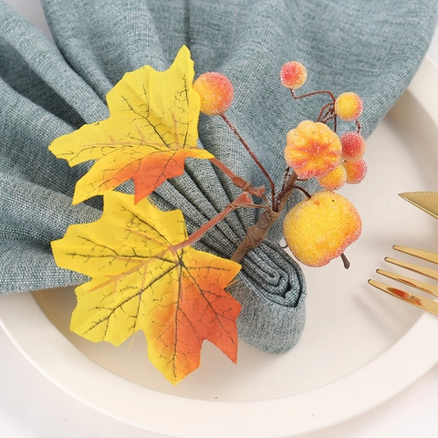 Artificial Frosted Pumpkin Napkin Ring Autumn Maple Leaf Berry Napkin Buckle Harvest Thanksgiving Halloween Table Decor