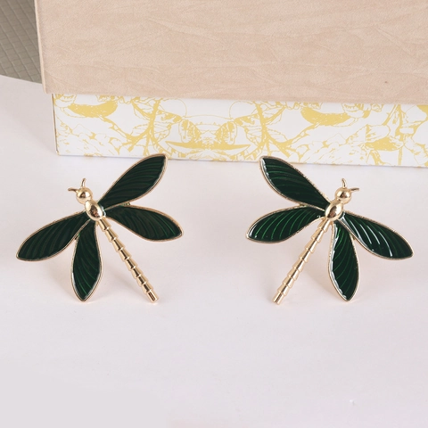 Dragonfly Napkin Rings Zinc Alloy Enamel Insect Shape Table Decoration Gold Green For Wedding Dinner Party Elegant