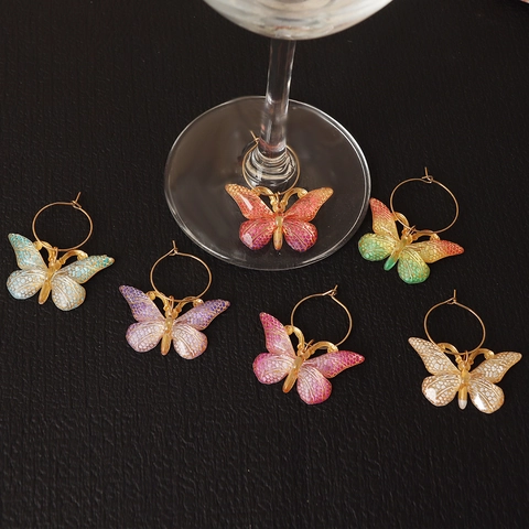 Butterfly Wine Glass Charms Zinc Alloy Colorful Gradient Drink Markers For Party Dinner Wedding Barware Decoration