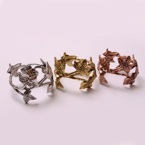 Napkin Rings Zinc Alloy Electroplated Grape Leaf Ivy Design Vintage Forest Style Dining Table Decor Wedding Hotel Party