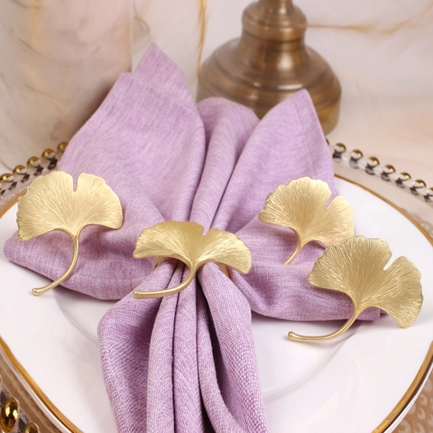 Ginkgo Leaf Napkin Rings Zinc Alloy Matte Gold Electroplated Elegant Wedding Party Table Decor Western Style