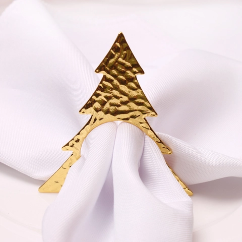 Christmas Tree Napkin Rings Gold Zinc Alloy Hammered Texture Hollow Table Decoration Holiday Dinner Party Accessorise