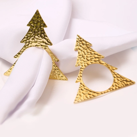 Christmas Tree Napkin Rings Gold Zinc Alloy Hammered Texture Hollow Table Decoration Holiday Dinner Party Accessorise