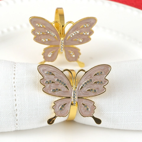 Butterfly Napkin Rings Zinc Alloy Enamel Rhinestone Golden Elegant For Wedding Party Dinner Table Decoration