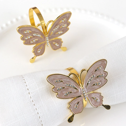 Butterfly Napkin Rings Zinc Alloy Enamel Rhinestone Golden Elegant For Wedding Party Dinner Table Decoration