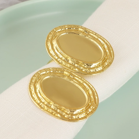 Retro Gold Zinc Alloy Napkin Ring Oval Smooth Geometric Table Decoration For Wedding Party Hotel Tableware