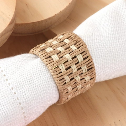 Handmade Woven Hemp Rope Napkin Rings Rustic Contrast Braided Napkin Holders For Wedding Party Dinner Table Decor