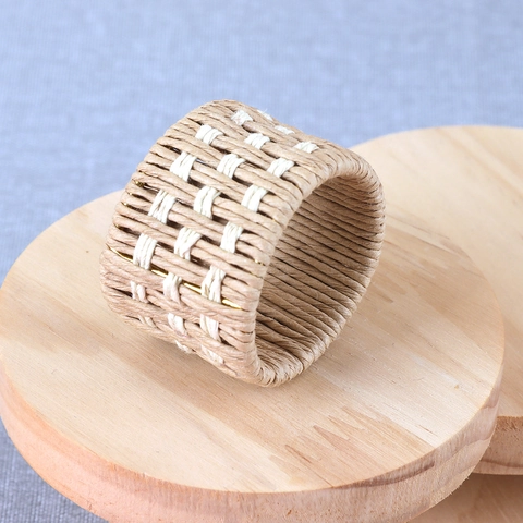Handmade Woven Hemp Rope Napkin Rings Rustic Contrast Braided Napkin Holders For Wedding Party Dinner Table Decor