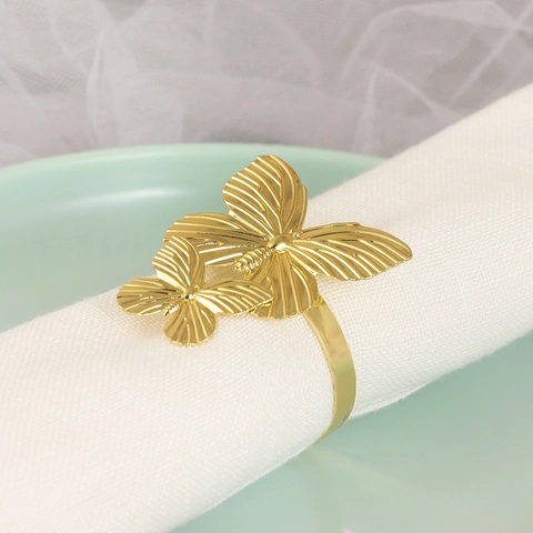 Butterfly Napkin Rings Gold Zinc Alloy Twin Butterfly Design For Wedding Party Holiday Table Decoration Elegant