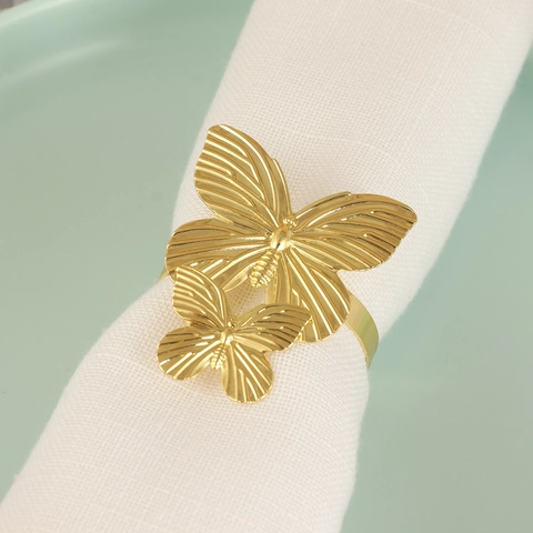 Butterfly Napkin Rings Gold Zinc Alloy Twin Butterfly Design For Wedding Party Holiday Table Decoration Elegant