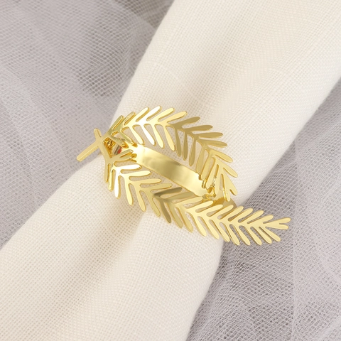Hollow Leaf Napkin Ring Gold Plated Zinc Alloy Elegant Creative Exaggerated For Hotel Wedding Table Decoration Western Style