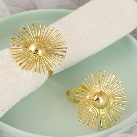 Gold Sunburst Napkin Rings Zinc Alloy Fireworks Design For Wedding Party Banquet Elegant Table Decoration