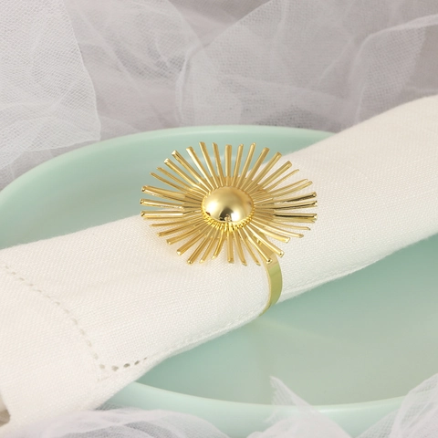 Gold Sunburst Napkin Rings Zinc Alloy Fireworks Design For Wedding Party Banquet Elegant Table Decoration