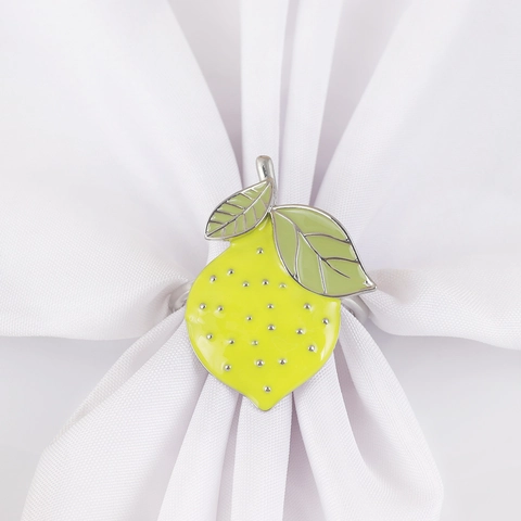Luxury Alloy Lemon Fruit Napkin Rings Enamel Green Leaf Silver Metal Napkin Buckle For Wedding Banquet Table Decoration