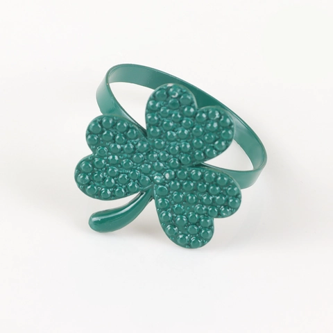 St Patricks Day Green Shamrock Napkin Rings Zinc Alloy Rhinestone Clover Napkin Buckle For Hotel Dinner Party Table Decoration