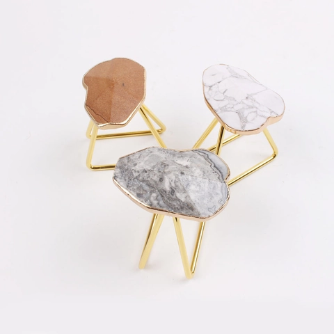 Marble Napkin Rings Natural Stone Slice Gold Edged Zinc Alloy Tripod Table Decoration Modern Luxury Wedding Hotel Banquet