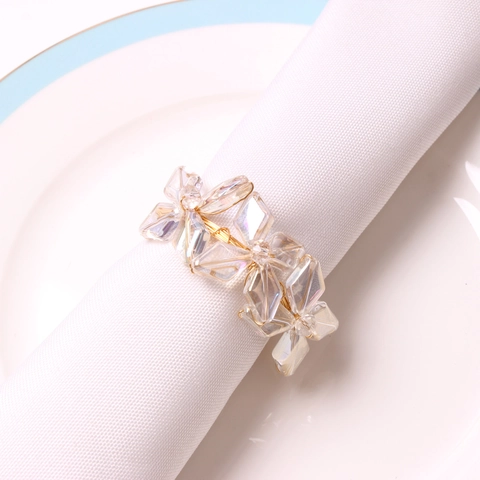 Luxury Crystal Flower Napkin Ring Gold Zinc Alloy Metal Woven Napkin Buckle For Wedding Hotel Banquet Table Decoration