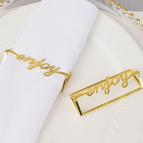 Creative Hollow Enjoy Letter Napkin Rings Zinc Alloy Gold Plated Table Decor Buckle For Wedding Banquet Hotel Dining Party