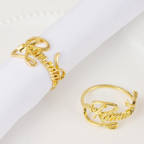 Hollow Letter Napkin Rings Zinc Alloy Metal Alphabet Napkin Holder For Wedding Banquet Hotel Table Decoration Gold Silver