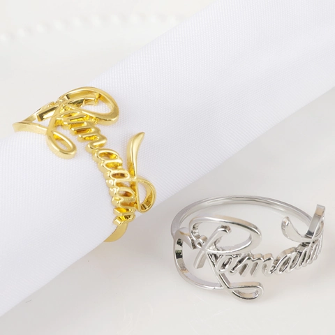 Hollow Letter Napkin Rings Zinc Alloy Metal Alphabet Napkin Holder For Wedding Banquet Hotel Table Decoration Gold Silver