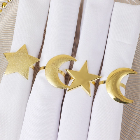 Star Moon Napkin Rings Zinc Alloy Gold Matte Glossy Metal Table Decoration For Banquet Wedding Festive Dinner
