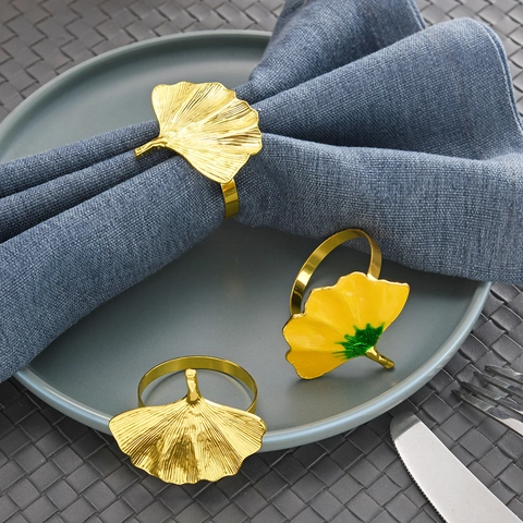 Rond De Serviette En Feuille De Ginkgo Or Alliage De Zinc Métal Boucle Décorative Pour Mariage Banquet Restaurant Fête