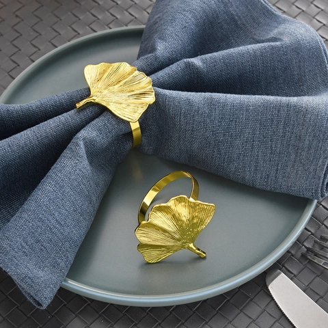 Rond De Serviette En Feuille De Ginkgo Or Alliage De Zinc Métal Boucle Décorative Pour Mariage Banquet Restaurant Fête