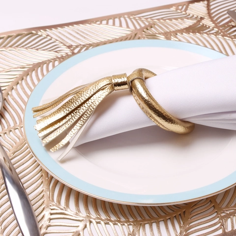 Serviettenringe Gold Quaste PU Leder Galvanisiert Elegant Tischdeko Hochzeit Hotel Abendessen Kreative Textur