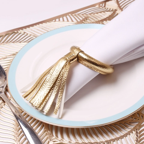 Serviettenringe Gold Quaste PU Leder Galvanisiert Elegant Tischdeko Hochzeit Hotel Abendessen Kreative Textur