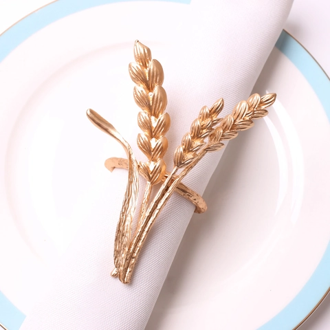 Elegant Golden Wheat Ear Napkin Rings Zinc Alloy Metal Napkin Buckles Electroplated Table Decoration For Wedding Party