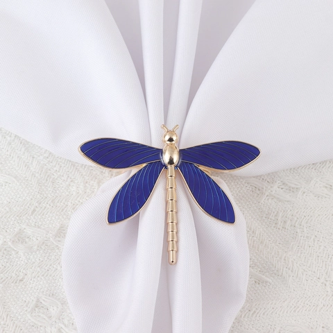 Blue Enamel Dragonfly Napkin Ring Gold Zinc Alloy Metal Napkin Holder For Banquet Wedding Hotel Table Decoration Jewelry