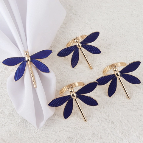 Blue Enamel Dragonfly Napkin Ring Gold Zinc Alloy Metal Napkin Holder For Banquet Wedding Hotel Table Decoration Jewelry