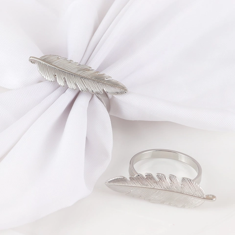 Feather Leaf Napkin Rings Zinc Alloy Silver Color Table Decoration For Wedding Dinner Party Elegant Hotel Metal Holders