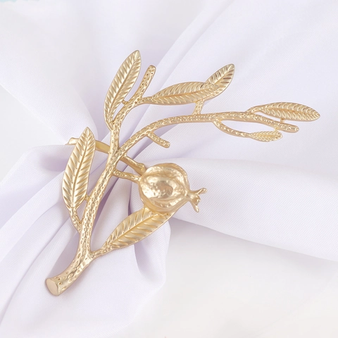 Matte Gold Napkin Ring Zinc Alloy Pomegranate Branch Leaf Design For Hotel Restaurant Wedding Dinner Table Decor