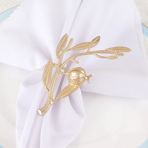 Matte Gold Napkin Ring Zinc Alloy Pomegranate Branch Leaf Design For Hotel Restaurant Wedding Dinner Table Decor