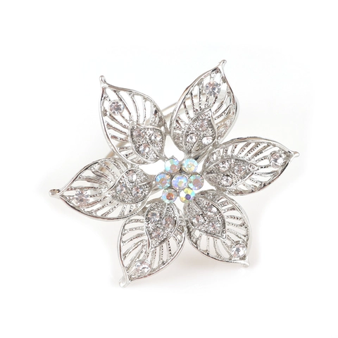 Ronds De Serviette Fleur Creuse Alliage De Zinc Argenté Strass Irisés Étincelants Pour Décoration De Table Banquet De Mariage