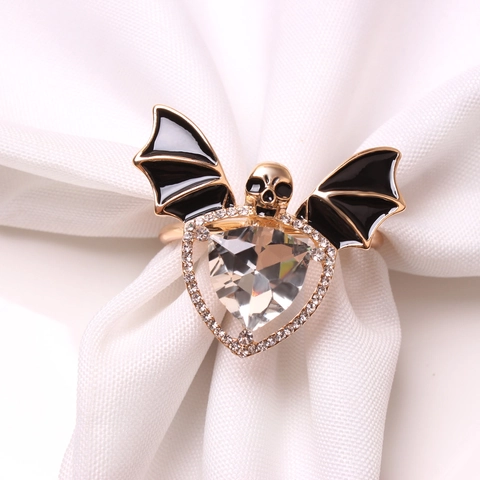 Halloween Servetringen Gothisch Vergulde Legering Strass Schedel Vleermuisvleugel Voor Banket Feesttafel Decoratie Thema