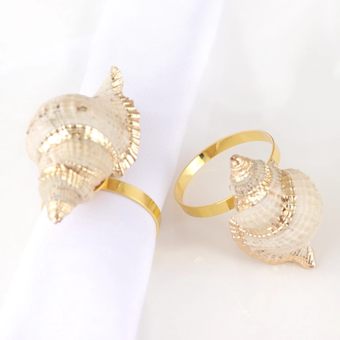 Conch Napkin Ring Natural Seashell Zinc Alloy Ocean Theme Wedding Hotel Table Decoration Electroplated Marine Style Buckle