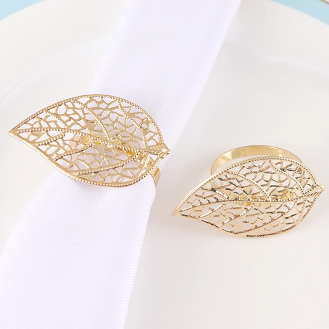 Hollow Leaf Napkin Rings Metal Electroplated Table Decor For Wedding Party Banquet Elegant Zinc Alloy