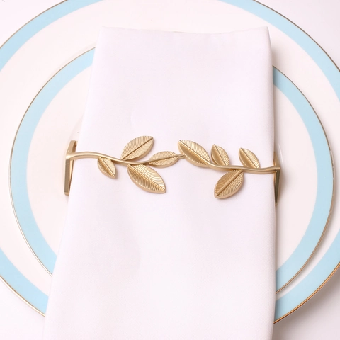 Matte Gold Leaf Napkin Rings Zinc Alloy 3D Tree Branch Design For Wedding Banquet Hotel Table Decorations Elegant Napkin Holder