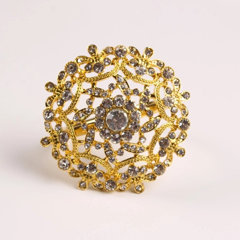 Servilletero de Flor Dorado de Lujo Aleación Diamantes de Imitación Diseño Mandala Hueco Para Boda Banquete Hotel Decoración de Mesa