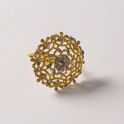 Servilletero de Flor Dorado de Lujo Aleación Diamantes de Imitación Diseño Mandala Hueco Para Boda Banquete Hotel Decoración de Mesa