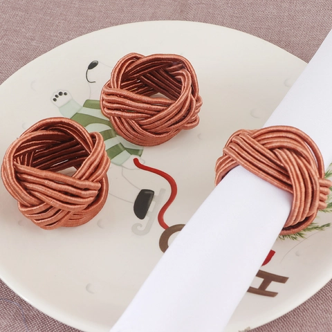 Ronds De Serviette En Cordon Tressé Nœud De Corde Tissé À La Main Pour Banquet De Mariage Hôtel Restaurant Décoration De Table Or Rose
