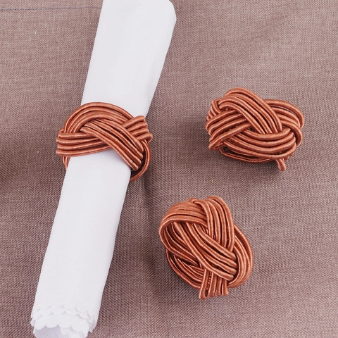 Ronds De Serviette En Cordon Tressé Nœud De Corde Tissé À La Main Pour Banquet De Mariage Hôtel Restaurant Décoration De Table Or Rose