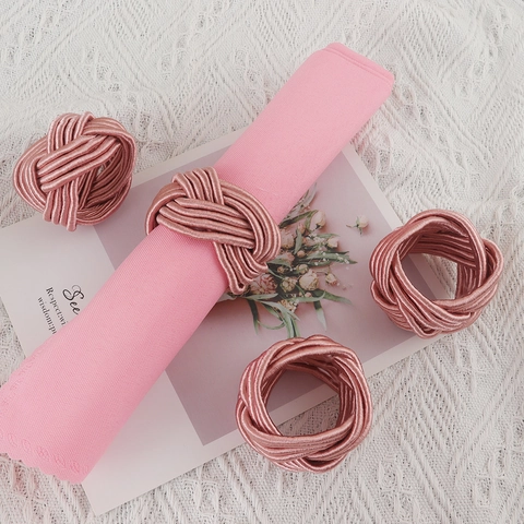 Handmade Woven Napkin Rings Pink Cord Knot Napkin Buckle For Wedding Banquet Party Dining Table Decoration Accessories