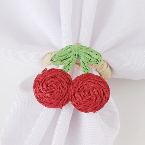 Handmade Raffia Woven Cherry Napkin Rings Creative Red Fruit Table Decor For Hotel Party Dining Room Wedding Decoration