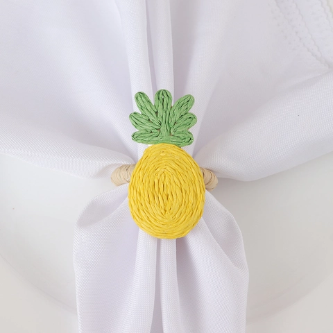 Rond de Serviette Ananas en Raphia Tissé à la Main Bohème Support de Serviette de Fruits Tropicaux pour Décoration de Table Hôtel Banquet
