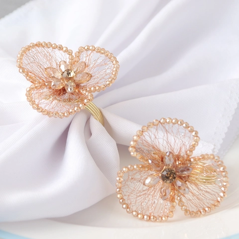 Portatovagliolo Fiore Lega Di Zinco Strass Cristallo Perla Artificial Filo Metallico Per Matrimonio Banchetto Decorazione Tavola