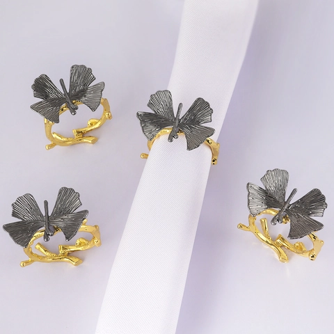 Rond De Serviette Papillon Alliage De Zinc Métal Or Style Branche Décoration De Table Mariage Banquet Hôtel Dîner